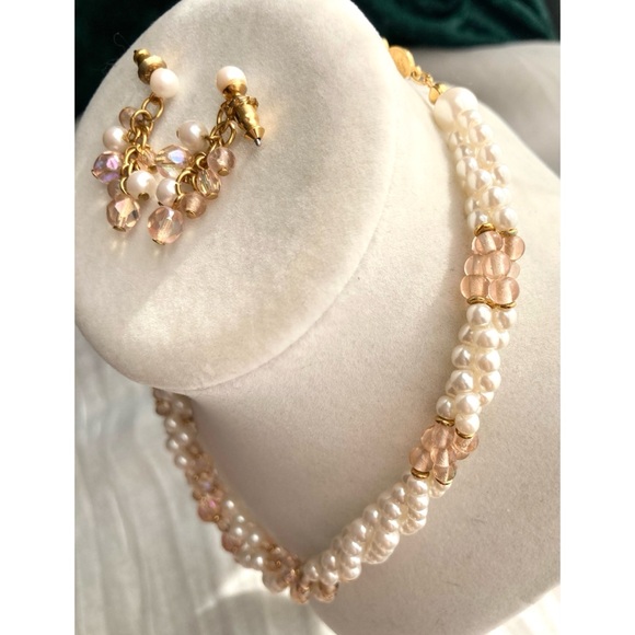Signed Napier Set Faux Pearl & AB Necklace & Earrings - Picture 8 of 14
